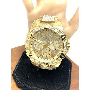 Guess Men's Watch U0799G2 Quartz Gold Dial Gemmed Stainless Steel 47mm